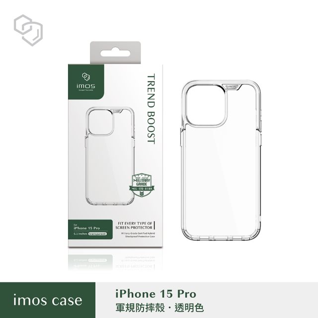 【IMOS】[imos Case]耐衝擊軍規保護殼for iPhone 15/15 Plus/15 Pro/15 Pro Max-透明殼
