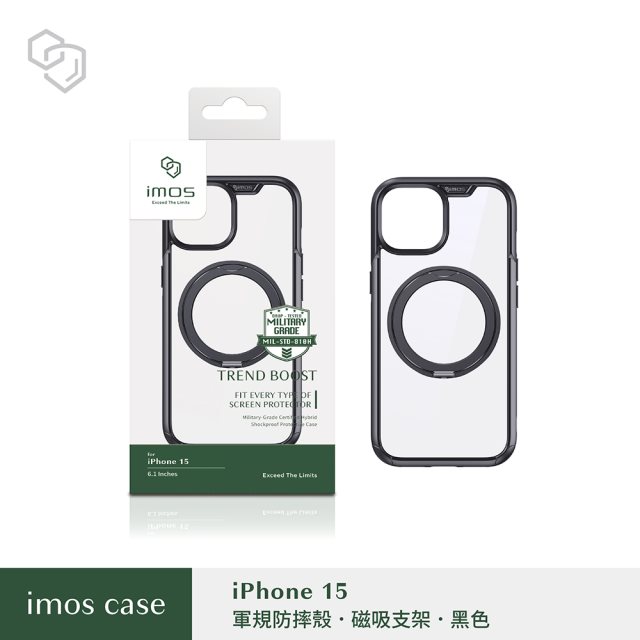 【IMOS】[imos Case](磁吸支架款)耐衝擊軍規保護殼for iPhone 15/15 Plus/15 Pro/15 Pro Max-有色殼