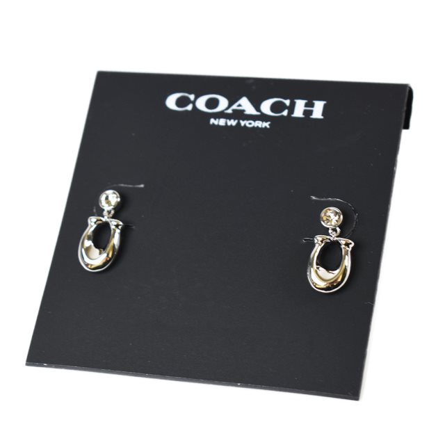 【COACH】 專櫃款 C字鋯石針式耳環-銀色