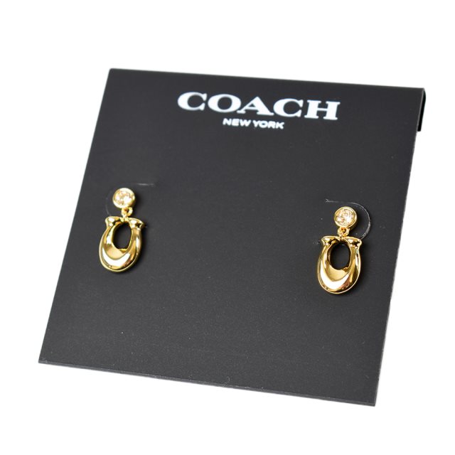 【COACH】 專櫃款 C字鋯石針式耳環-金色