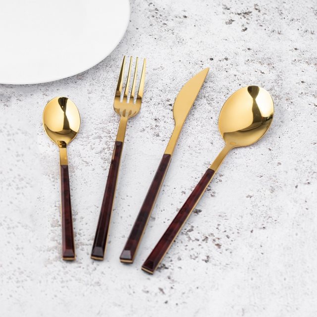 【Mikasa】不鏽鋼刀叉匙餐具16件(琥珀茶金) | 湯匙 叉子 餐刀
