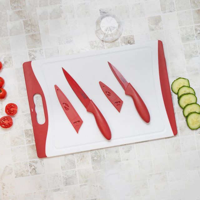 【Colourworks】砧板+刀具2件(紅)  |  切菜 切菜砧板