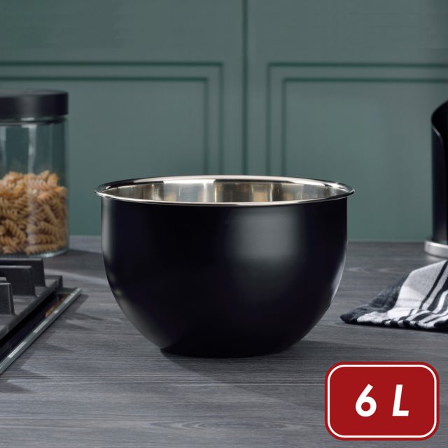 【KELA】Edda深型打蛋盆(黑6L)  |  不鏽鋼攪拌盆 料理盆 洗滌盆 備料盆