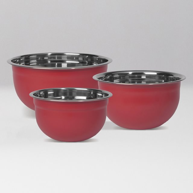 【NOW】深型打蛋盆3件(胭脂紅) | 不鏽鋼攪拌盆 料理盆 洗滌盆 備料盆