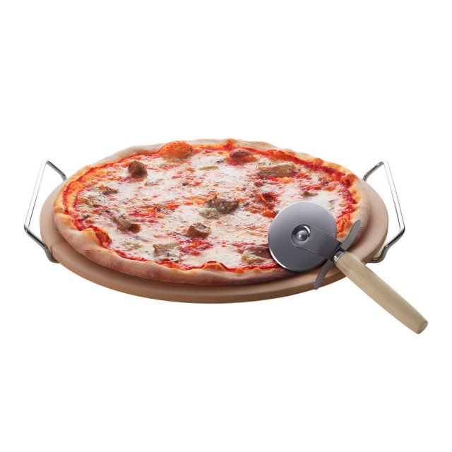 【EXCELSA】披薩刀+12吋石板披薩烤盤  |  Pizza 比薩 圓形烤盤