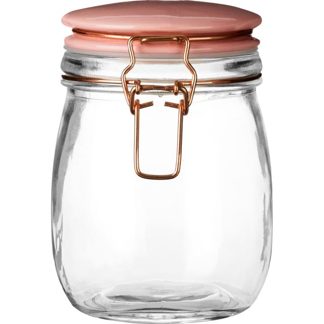 【Premier】扣式玻璃密封罐(粉紅750ml)  |  保鮮罐 咖啡罐 收納罐 零食罐 儲物罐