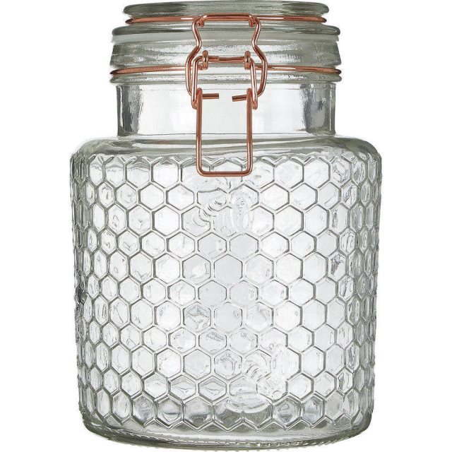 【Premier】蜂巢扣式玻璃密封罐(玫瑰金1.3L)  |  保鮮罐 咖啡罐 收納罐 零食罐 儲物罐