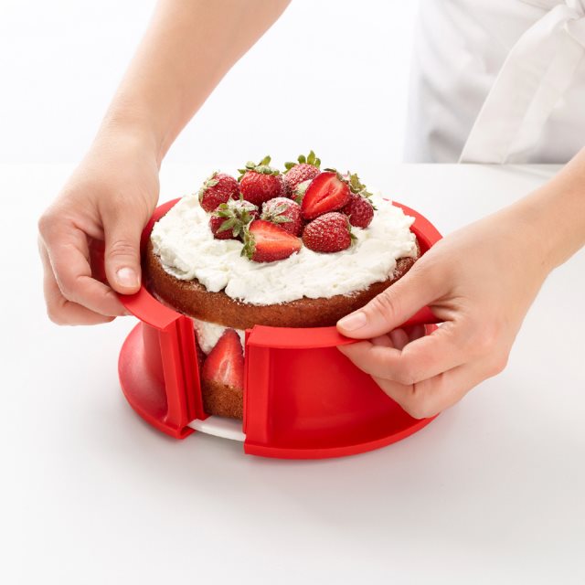 【LEKUE】深蛋糕環+瓷盤(紅15cm)  |  點心烤模