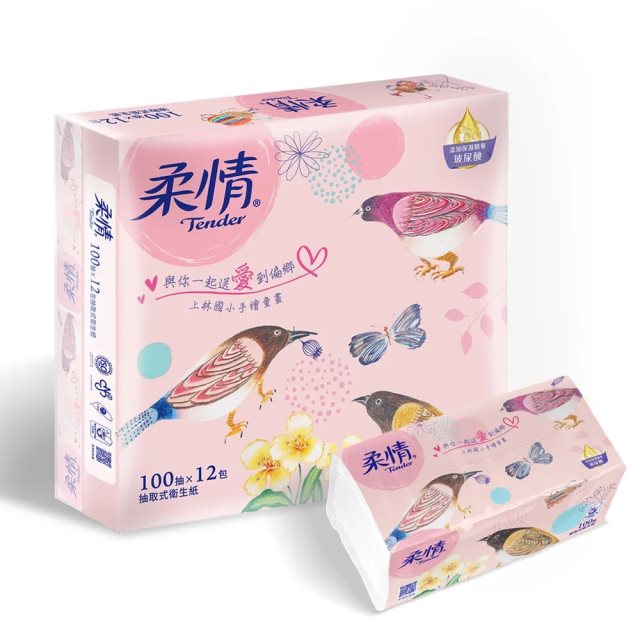 【柔情 】抽取式衛生紙(100抽x12包x7袋/箱)-玻尿酸添加_童心森林版