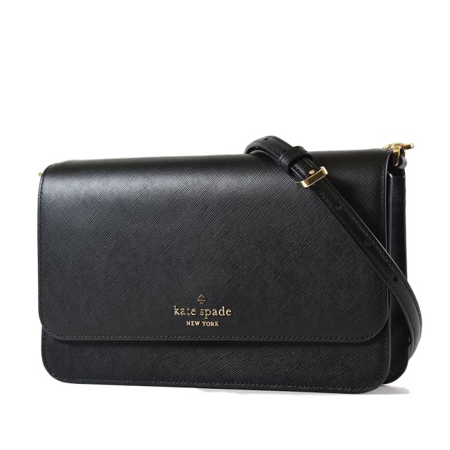 【KATE SPADE 】 Madison 十字紋防刮翻蓋手提/斜背二用包-黑色