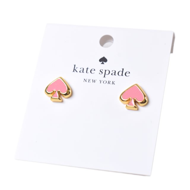 【KATE SPADE 】琺瑯桃心針式耳環-櫻花粉