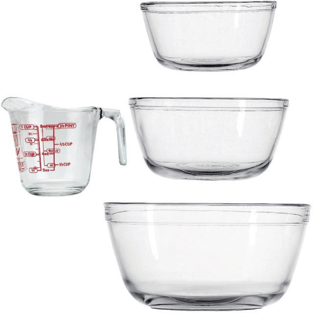 【Anchor Hocking】玻璃調理盆3件+量杯  |  攪拌盆 料理盆 洗滌盆 備料盆