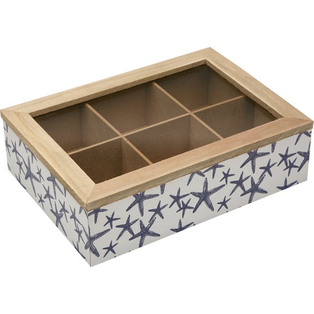 【VERSA】6格木質茶包收納盒(藍海星)  |  咖啡包收納盒 防塵收納盒 茶具