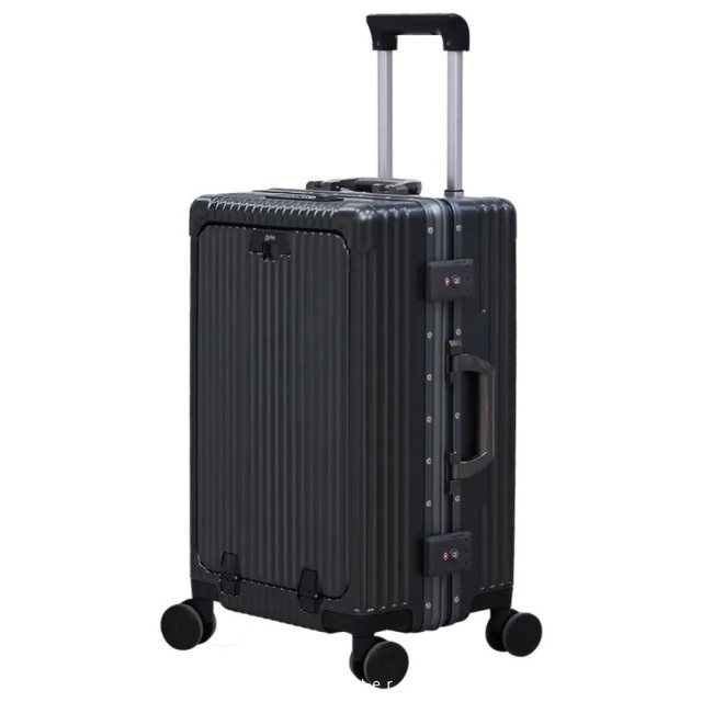 【ARLINK】多功能前開式鋁框純PC行李箱 鋰石黑-20吋