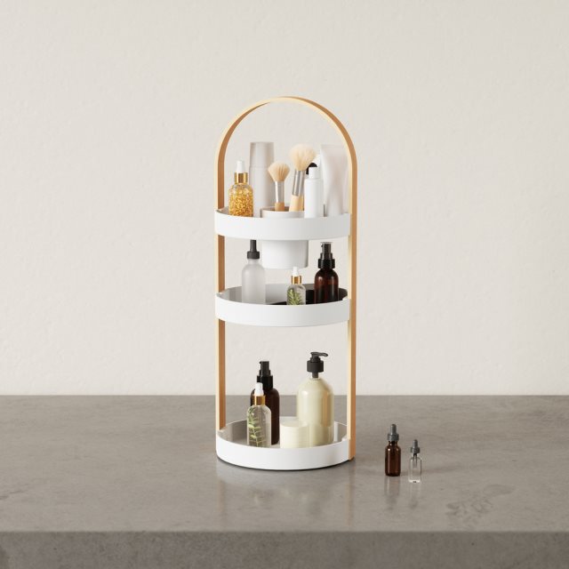 【Umbra】Bellwood 3層木柄收納架  |  浴室收納架 瓶罐置物架