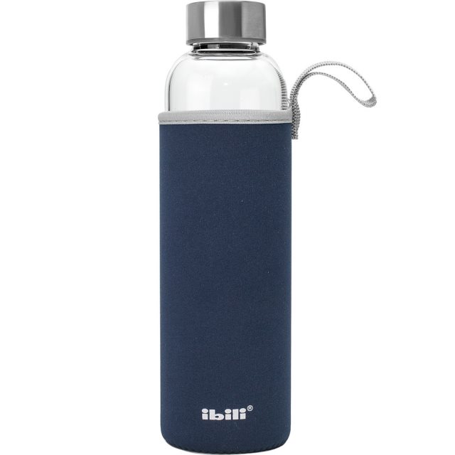【ibili】附套玻璃水壺(藍550ml) | 水壺 冷水瓶 隨行杯 環保杯