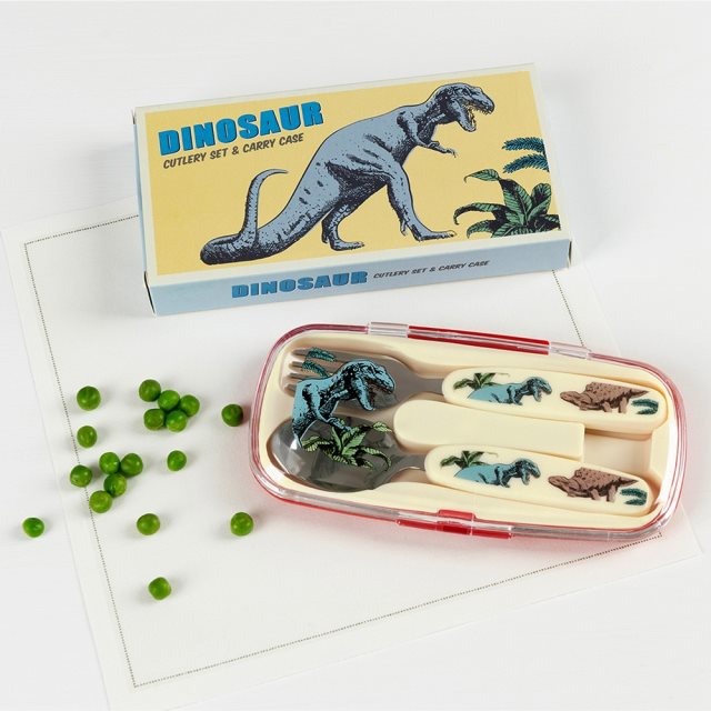 【Rex LONDON】收納盒+兒童餐具2件(恐龍)  |  湯匙 叉子 餐刀