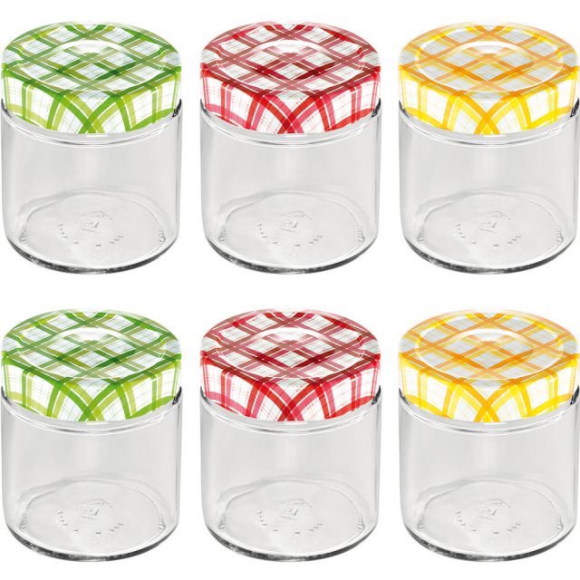 【tescoma】格紋玻璃密封罐6入(200ml) | 保鮮罐 咖啡罐 收納罐 零食罐 儲物罐