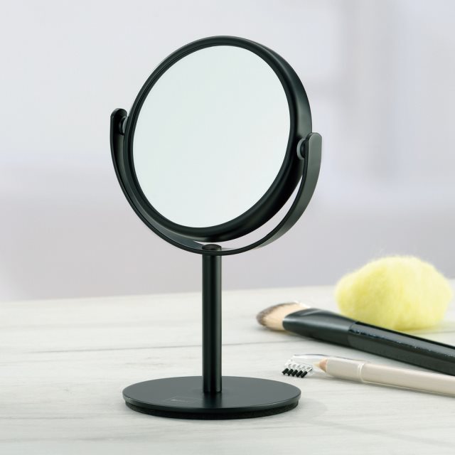 【KELA】Selena迷你雙面高腳放大桌鏡(黑)  |  鏡子 化妝鏡