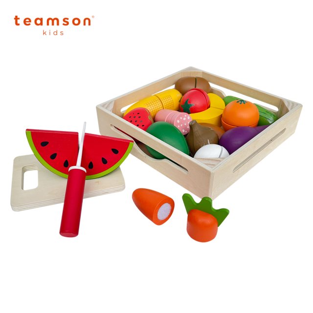 國都嚴選【TEAMSON】 小廚師木盒蔬果刀具砧板切切樂玩具組