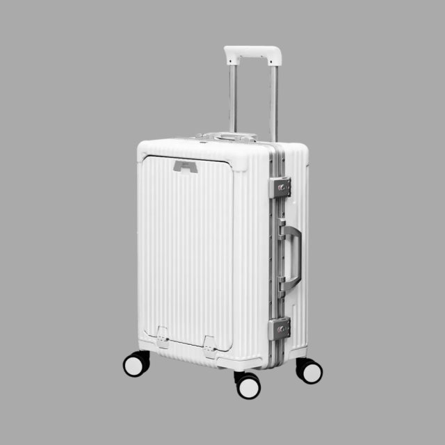 【ARLINK】多功能前開式鋁框純PC行李箱 月光白-28吋 加贈盥洗包