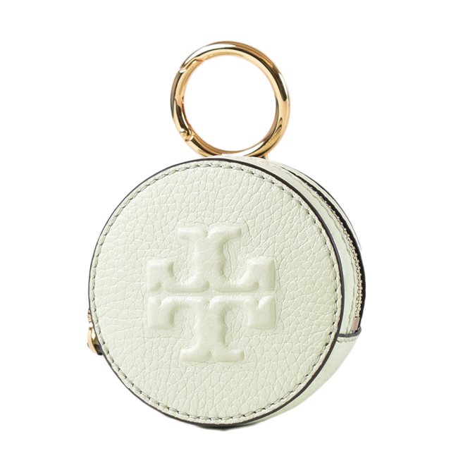 【TORY BURCH】 THEA 浮雕LOGO荔枝紋圓型拉鍊零錢包-萊姆綠