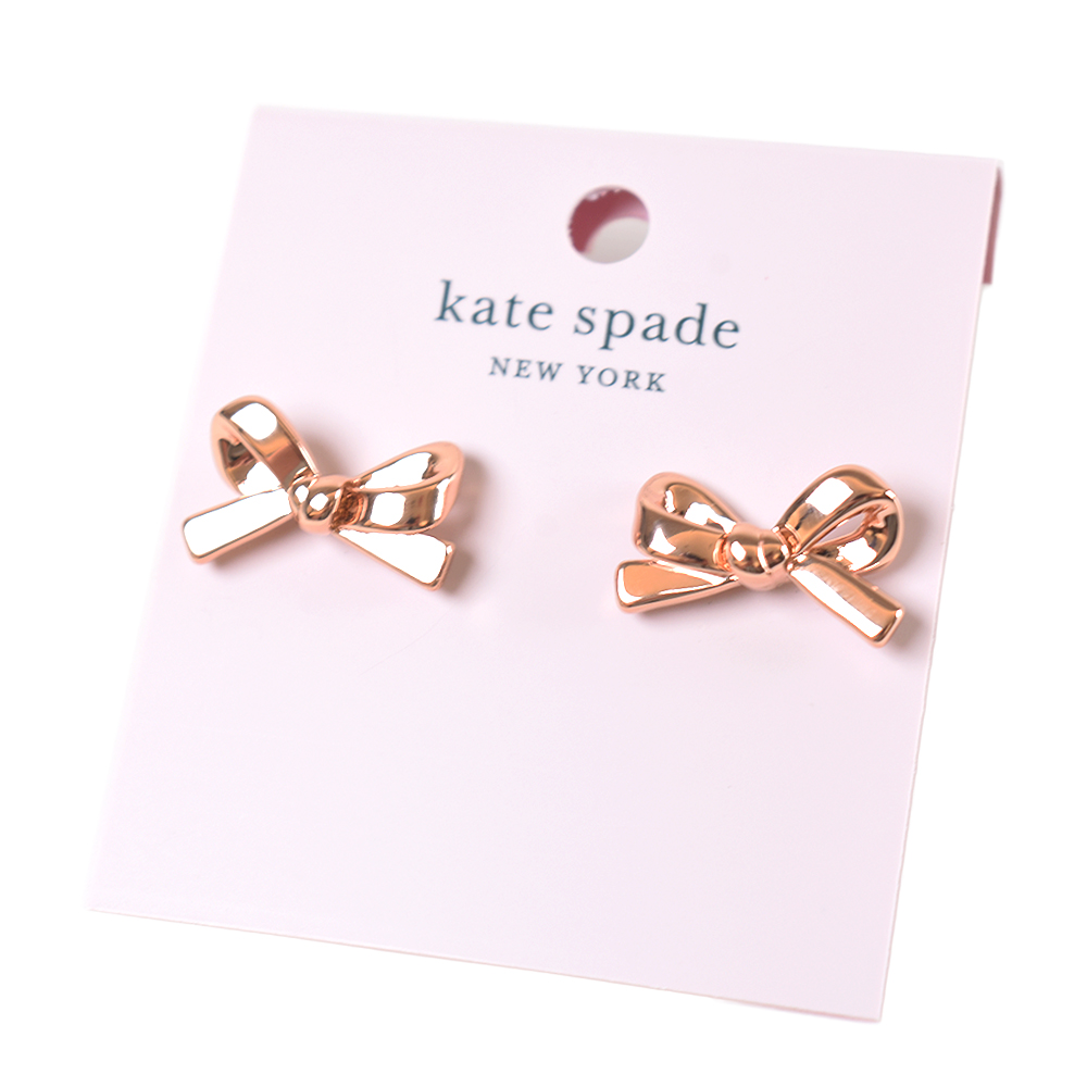 【KATE SPADE】 蝴蝶結針式耳環-玫瑰金