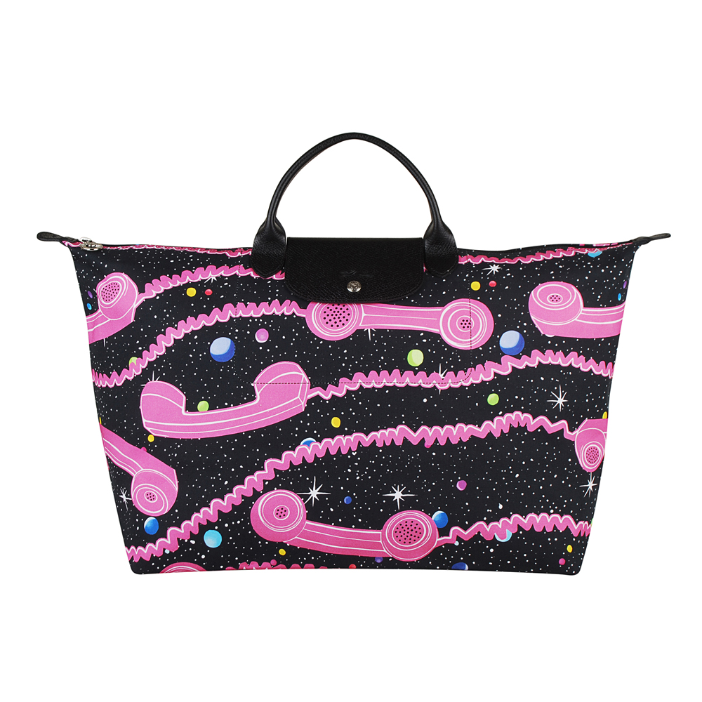 【LONGCHAMP】 聯名系列 Jeremy Scott 短提把旅行袋(大/黑+粉紅)#新春精品