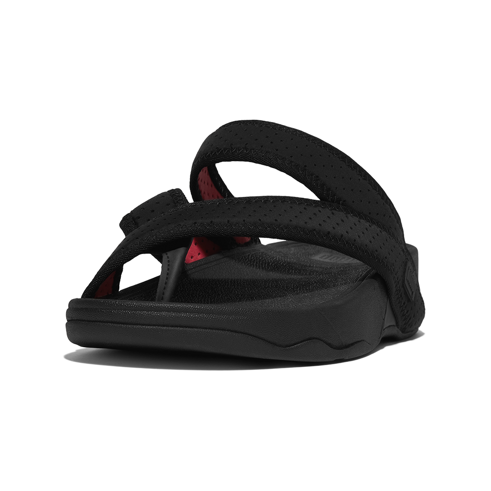 春季露營【FitFlop】SLING MENS WATER-RESISTANT PERF TOE-POST SANDALS透氣夾脚涼鞋-男(黑色/霓虹橙)