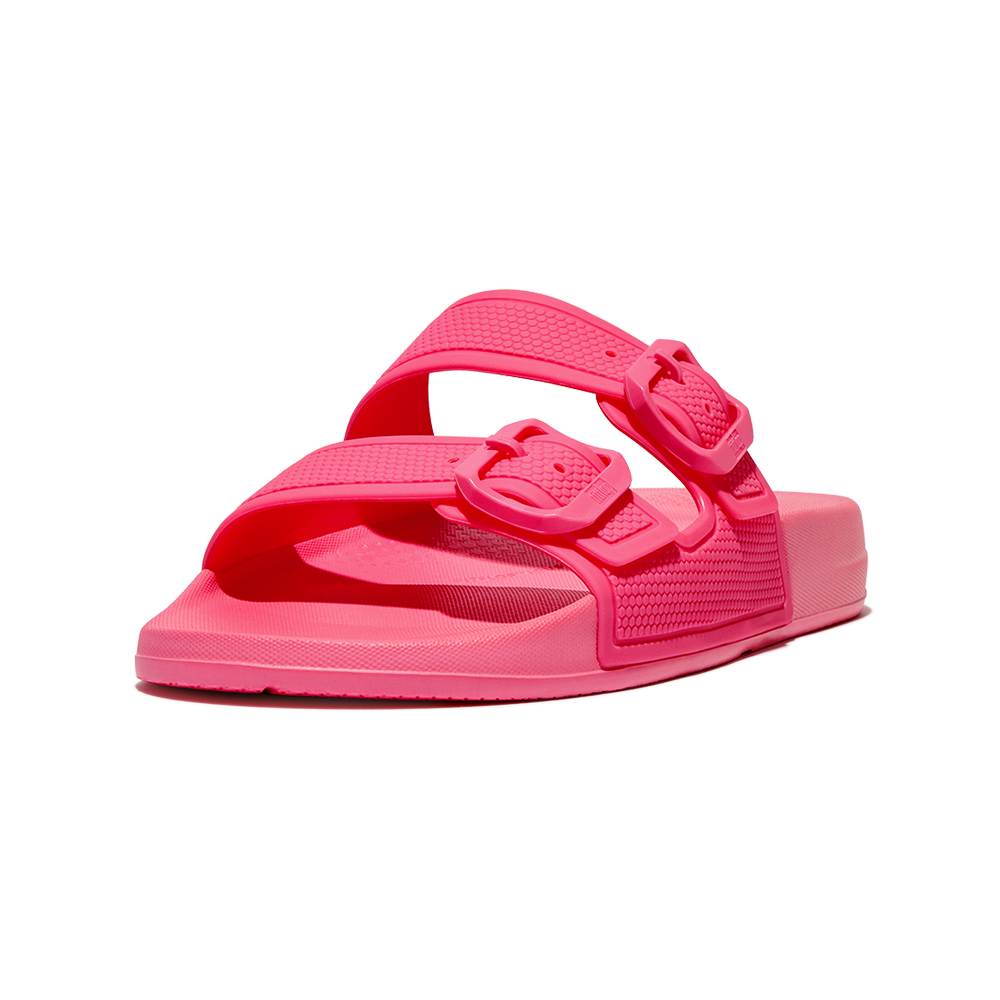 春季露營【FitFlop】IQUSHION TWO-BAR BUCKLE SLIDES輕量人體工學可調式涼鞋-女(粉色)