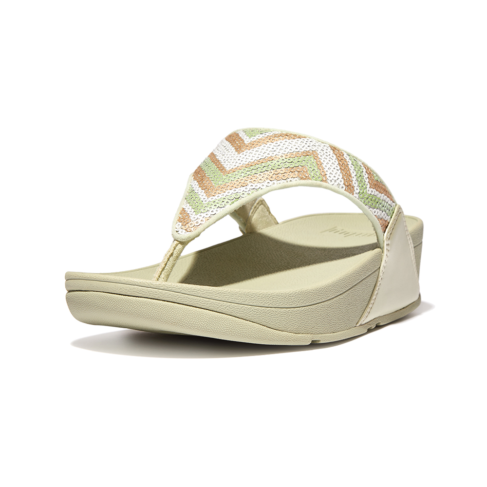 春季露營【FitFlop】LULU SEQUIN ZIGZAG TOE-POST SANDALS亮片多色造型夾脚涼鞋-女(薄荷綠)