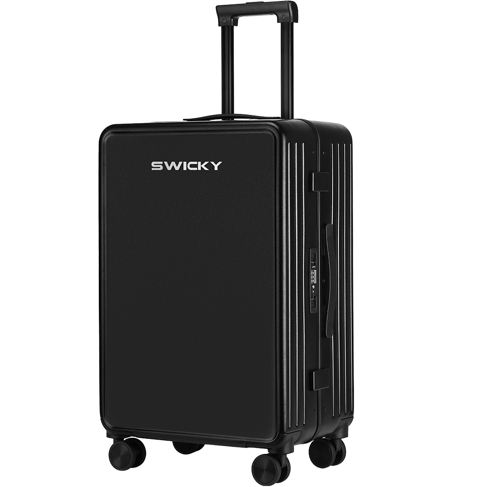 【SWICKY】24吋窄邊框時尚框箱/行李箱/旅行箱/託運箱(玄青黑)