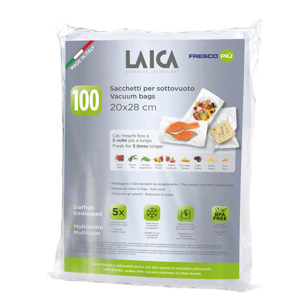 【LAICA 萊卡】義大利進口 網紋式真空包裝袋 袋式20x28cm(100入) VT35012