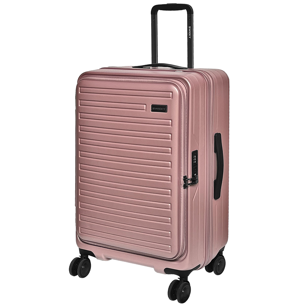 【SWICKY】24吋前開式奢華旅途系列旅行箱/行李箱(玫瑰金)送1個後背包#年中慶