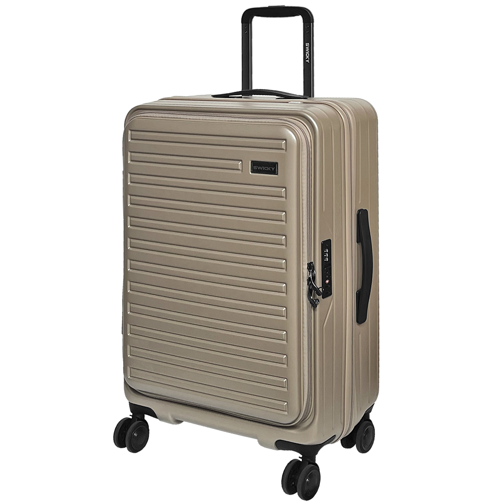 【SWICKY】24吋前開式奢華旅途系列旅行箱/行李箱(香檳金)送1個後背包#年中慶