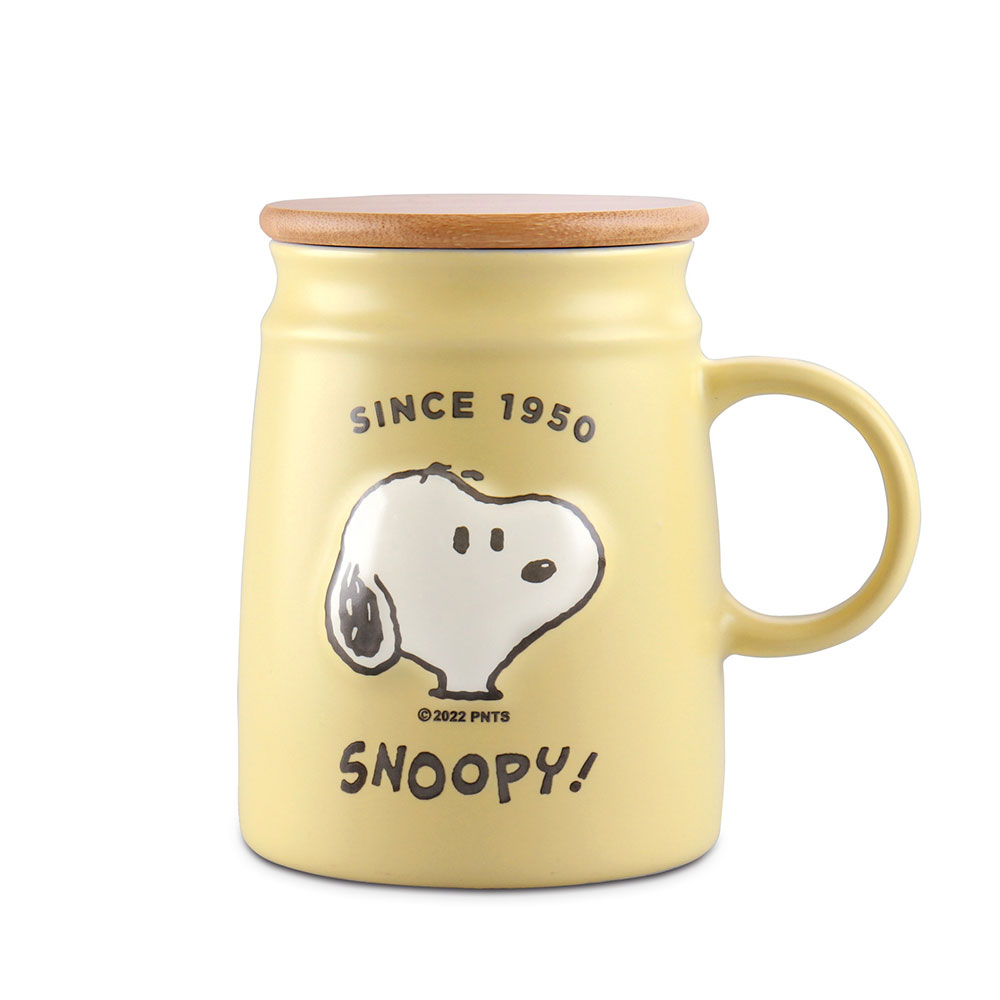 SNOOPY史努比【SP-SJL1176Y】小夥伴浮雕陶瓷竹蓋杯-蛋黃色馬克杯