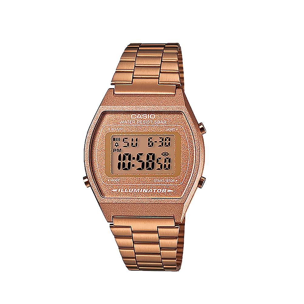 【CASIO 卡西歐】 B640WC-5A 時尚復古 星期日期 多功能 LED 酒桶型 中性 金 電子錶 手錶